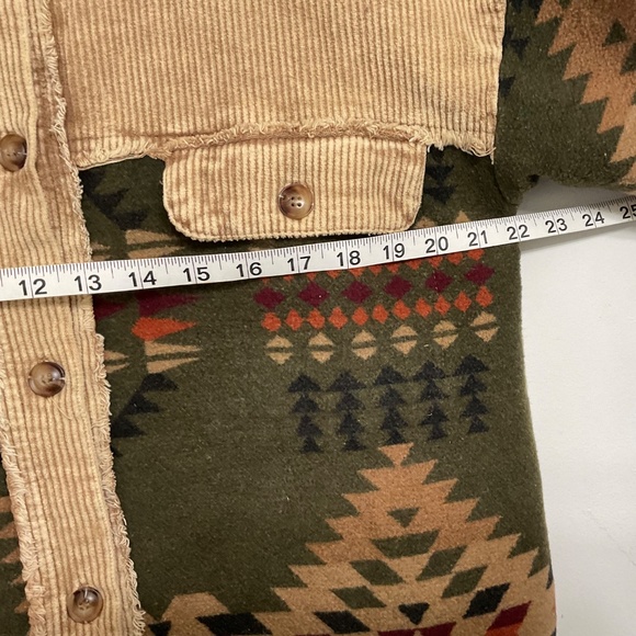 Mazik Army style Womens Corduroy Jacket Button down Aztec Print Sz L - Picture 10 of 11